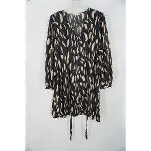 Ming Black & Cream Abstract Brushstroke Neutral Geometric Casual Mini Dress Sz10